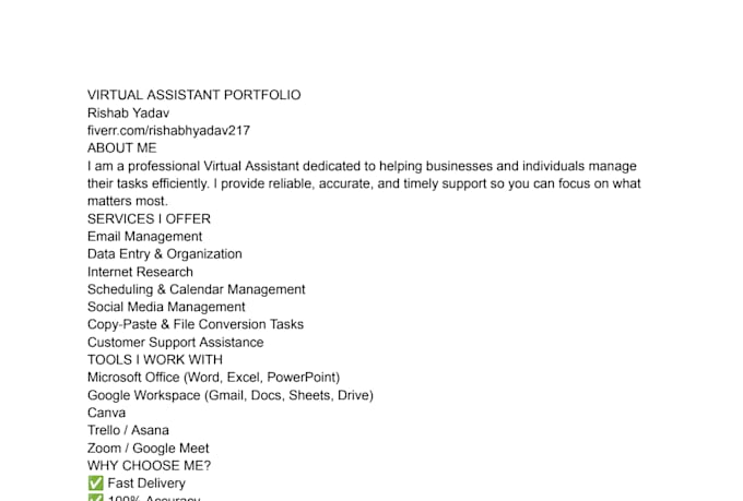 virtual assistant VA for any work